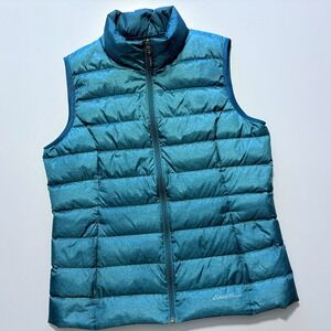 Eddie Bauer Dow Puffer Vest EB650 Zip Pockets Full Zip Quilted Blue Women Large